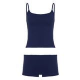 Damen Unterwäsche-Set mit Spaghettiträgern und bequemen Shorts Drune – Dunkelblau