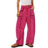 Damen nan weite Lounge-Hose mit Kordelzug, Kontrastpaspelierung und Cargo-Taschen Drune – Fuchsia