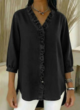 Bilma™ – Elegante Bluse mit Rüschendetails – Schwarz