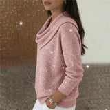 Damen nan fein gestrickter Pullover mit Wasserfallkragen und geripptem Saum Drune – Rosa Glitzer