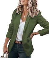 Damen nan legerer taillierter Blazer mit dreiviertelärmeln und offener Vorderseite Drune – Olivgrün