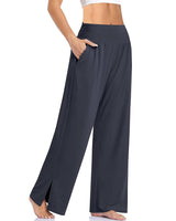 Damen nan weite Yogahose mit hohem Komfortbund, seitlichen Eingrifftaschen und seitlichem Bein-Schlitz Drune – Dunkelgrau