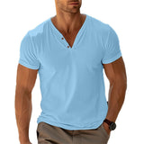 Herren lässiges Henley-T-Shirt mit Knopfleiste und atmungsaktivem Stoff Drune – Himmelblau