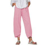 Damen nan lockere Leinenhose mit hohem Bund, Tulpen-Saum und seitlichen Eingrifftaschen Drune – Rosa