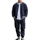 Herren nan College-Bomberjacke mit kontrastbündchen und Cargo-Jogginghose Set Drune – Navyblau