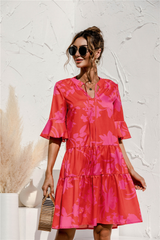 Damen Kleid Mini | tiefe Taille und gleichmäßige Schnittführung – Rosenrote Blume