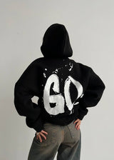 Oversized Hoodie mit abstraktem Rückendruck – Urban, Cozy & Ausdrucksstark – Schwarz