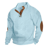 Herren nan grobstrukturierter Halfzip-Strickpullover mit kontrastreicher Knopfleiste und Ellbogenpatches Drune – Hellblau
