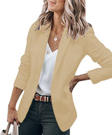 Damen nan legerer taillierter Blazer mit dreiviertelärmeln und offener Vorderseite Drune – Apricot