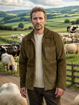 Herren Wildlederjacke mit modernem Stehkragen und praktischen Taschen Aliams – Olivgrün
