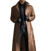 Herren eleganter Kunstledermantel mit doppeltem Knopfverschluss Aliams – Khaki