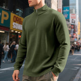 Herren nan leichtes Waffelstrick-Halbzip-Pullover mit Stehkragen und atmungsaktivem Baumwollmix Drune – Olivgrün