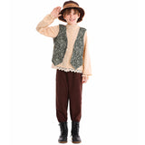 Unisex nan Kinderkostüm Set mit bestickter Paisley-Weste und Rüschenbluse Drune – Oberteil + Hose + Mütze
