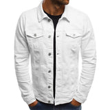 Herren Jeansjacke im klassischen Denim-Stil mit erweiterbarem Kragen Aliams – Weiß