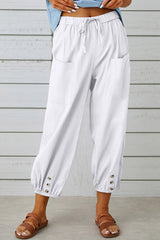 Analyn - Stylische Haremshose mit Knopfdetail – Weiß