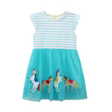 Mädchen Tüllkleid mit buntem Einhorn-Motiv und gestreiftem Oberteil Drune – Blau