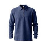 Herren nan langärmliges Baumwoll-Musselin Polohemd mit Holzknopfleiste und klassischem Kragen Drune – Navyblau