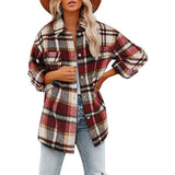 Damen nan karierte Overshirtjacke mit Brusttaschen und lockerer Passform Drune – Rot