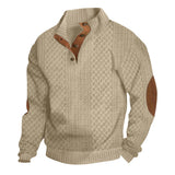 Herren nan grobstrickpullover mit Stehkragen, Knopfleiste und Ellbogenpatches Drune – Khaki