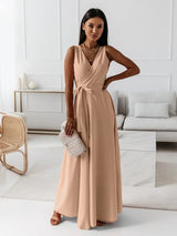 Desaria - Damen Abendkleid V-Ausschnitt Maxi Kleid Dunkelgrün für Hochzeitsgast – Khaki