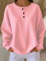 Damen nan Oversized Waffelstrick Henley-Pullover mit Knopfleiste und abgerundetem Saum Drune – Rosa