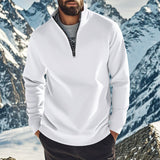 Herren nan halbhoher Reißverschluss-Sweatpullover mit Stehkragen weichem Fleecefutter und elastischen Bündchen Drune – Weiß