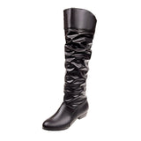 Damen nan knielange Slouch-Stiefel mit weichem Schaft und niedrigem Blockabsatz Drune – Braun (niedriger Absatz)
