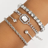 Damen Armband-Set mit Glasperlen -Tragekomfort - Eleganter Stil – Silber
