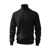 Herren nan feiner Zopfmuster-Rollkragenpullover mit schmaler Passform, geripptem Kragen und elastischen Bündchen Drune – Schwarz