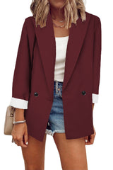 Damen nan legerer Oversize Blazer mit dreiviertelärmeln und kontrastmanschetten Drune – Weinrot