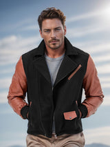 Herren elegante Bikerjacke mit kontrastierenden Ärmeln Aliams – Schwarz