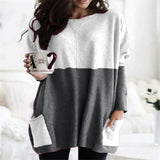 Damen nan oversized Longshirt mit Kontrastblock und aufgesetzten Taschen Drune – Weiß + Schwarz
