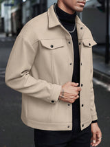 Herren nan Wolloptik-Overshirt Jacke im Shacket-Stil mit Brustklappen und Druckknopfleiste Drune – Apricot