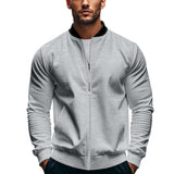 Herren nan schmale Zip-Bomberjacke aus weichem Sweat mit Stehkragen und seitlichen Eingrifftaschen Drune – Hellgrau