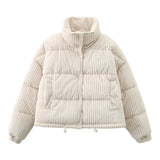 Hochwertige cord-winterjacke für damen – Weiß
