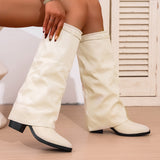 Damen nan knielange Slouch-Stiefel mit spitzer Zehenpartie und niedrigem Blockabsatz Drune – Beige