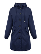Damen nan leichter Regenparka mit Kapuze, überlanger Knopfleiste, Tunnelzug und aufgesetzten Taschen Drune – Dunkelblau