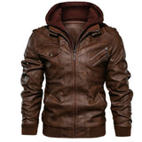 Herren Lederjacke mit Kapuze und Taschen – Dunkelbraun 1
