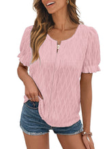 Jacquard-Top mit Puffärmeln für Damen – Trendy, locker und bequem – Rosa