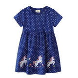 Mädchen Kleid mit Punkten und Einhornstickerei Drune – Beige