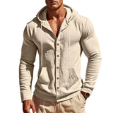 Herren nan figurbetonte Kapuzenhemd-Jacke aus Baumwollmix mit Druckknopfleiste und Kängurutasche Drune – Hellkhaki