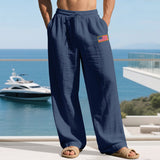 Herren nan lässige Leichtgewicht-Loungehose mit Tunnelzugbund, weitem Bein und Flaggen-Patch Drune – Navyblau