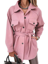 Damen nan oversized Hemdjacke aus Wollmischung mit aufgesetzten Pattentaschen Drune – Rosa
