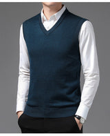 Herren V-Pullover aus feiner Baumwollmischung mit eleganter Struktur Aliams – Türkis