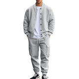 Herren nan College-Bomberjacke mit kontrastbündchen und Cargo-Jogginghose Set Drune – Grau