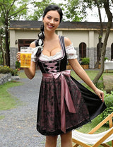 Damen nan traditionelles Dirndlkleid mit Schnürung, floraler Baumwollqualität und Schleifen-Schürze Drune – 8009【Oberteil + Rock + Schürze + Schleife】