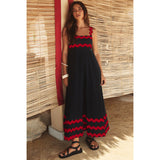 Maxikleid für Frauen mit Boho-Schrägstrich-Stil - Lumeyna – Schwarz Falten Rot