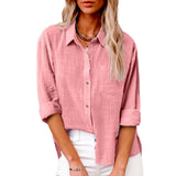 Damen nan oversized Leinen-Baumwollmix Hemdbluse mit Brusttasche und krempelbaren Ärmeln Drune – Pink