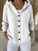 Damen nan Kapuzen-Cardigan mit Knopfleiste und lässiger Oversize-Passform Drune – Weiß
