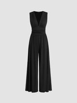 CHARITY – Stilvoller ärmelloser Jumpsuit mit weitem Bein – Schwarz